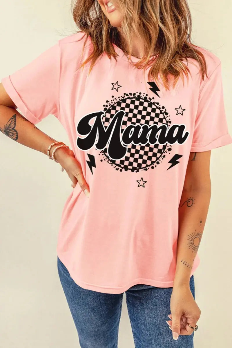 MAMA Round Neck Short Sleeve T-Shirt for Women Casual Wear - Love Salve